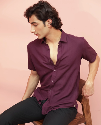 Maroon Linen Short Sleeve Shirt