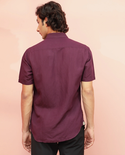 Maroon Linen Short Sleeve Shirt