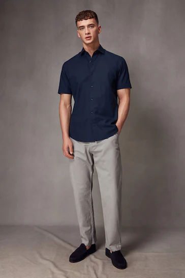 Navy Blue Linen Short Sleeve Shirt