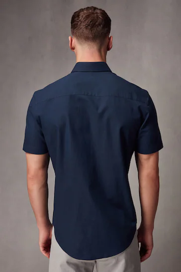 Navy Blue Linen Short Sleeve Shirt